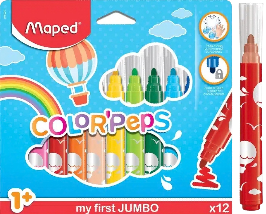 טושים המתאימים להתנסות ראשונית בציור וצביעה, החל מגיל שנה.